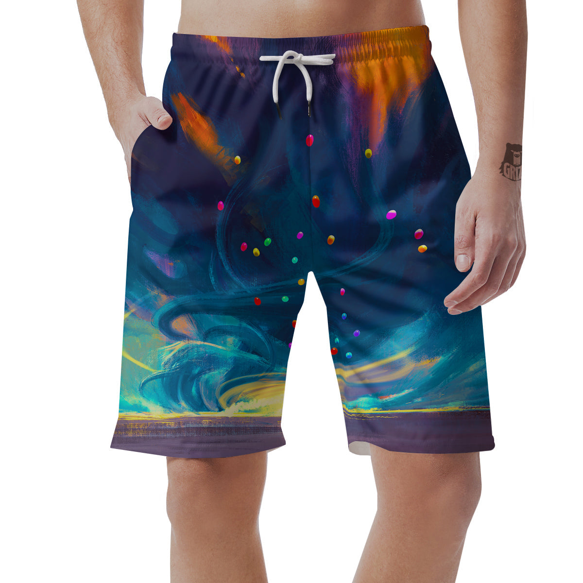 Watercolor Balloons And Storm Print Men's Shorts-grizzshop