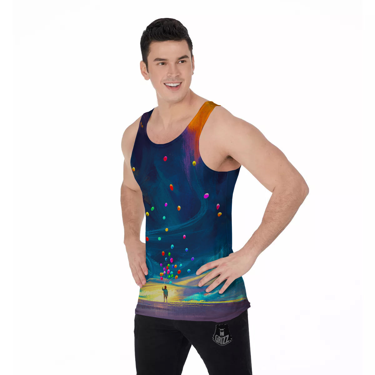 Watercolor Balloons And Storm Print Men's Tank Top-grizzshop