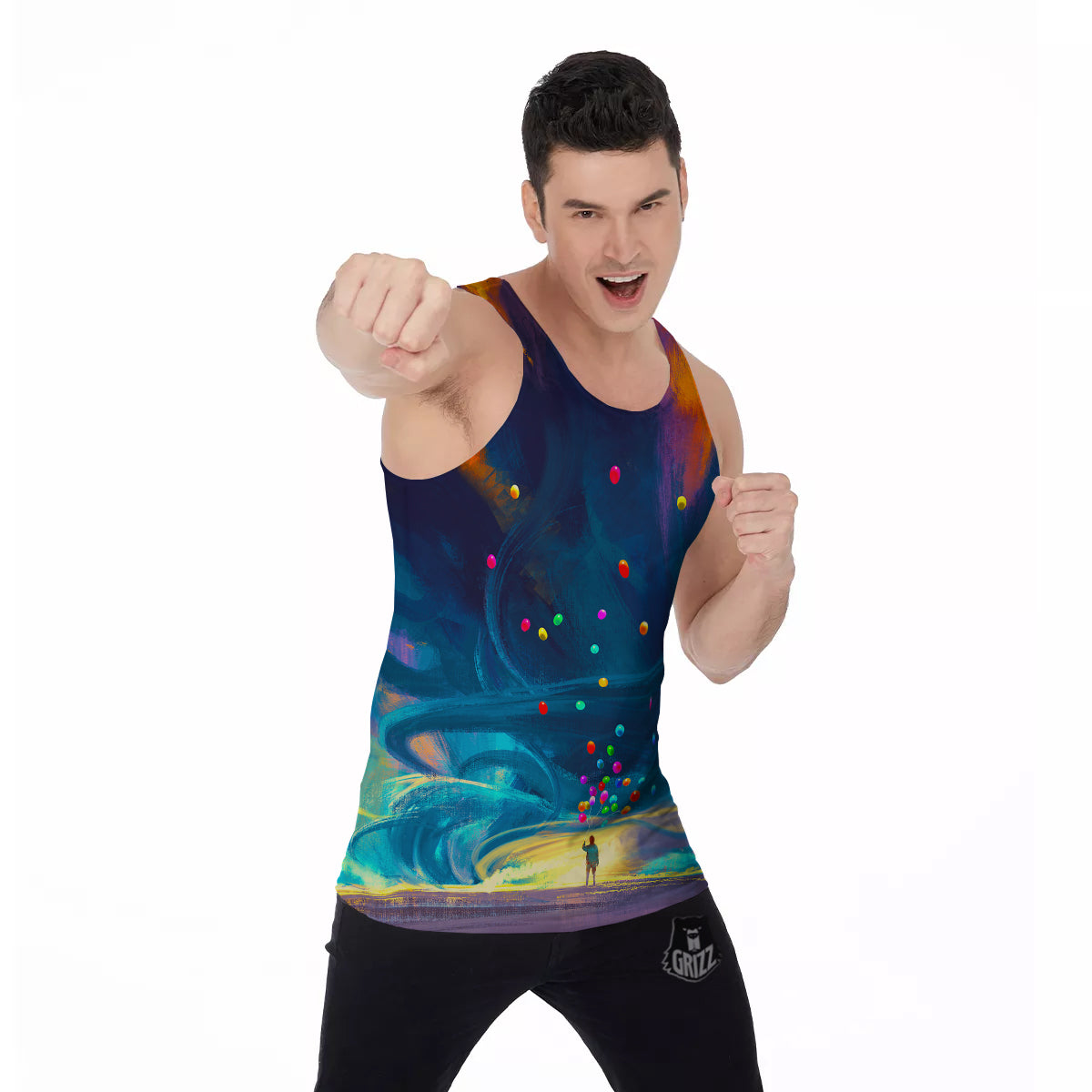 Watercolor Balloons And Storm Print Men's Tank Top-grizzshop
