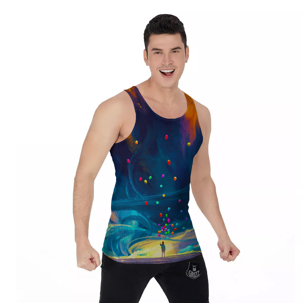 Watercolor Balloons And Storm Print Men's Tank Top-grizzshop