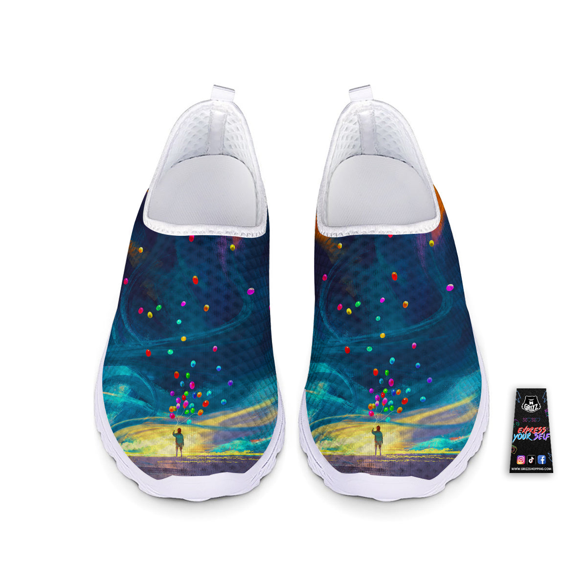 Watercolor Balloons And Storm Print Nurse Shoes-grizzshop