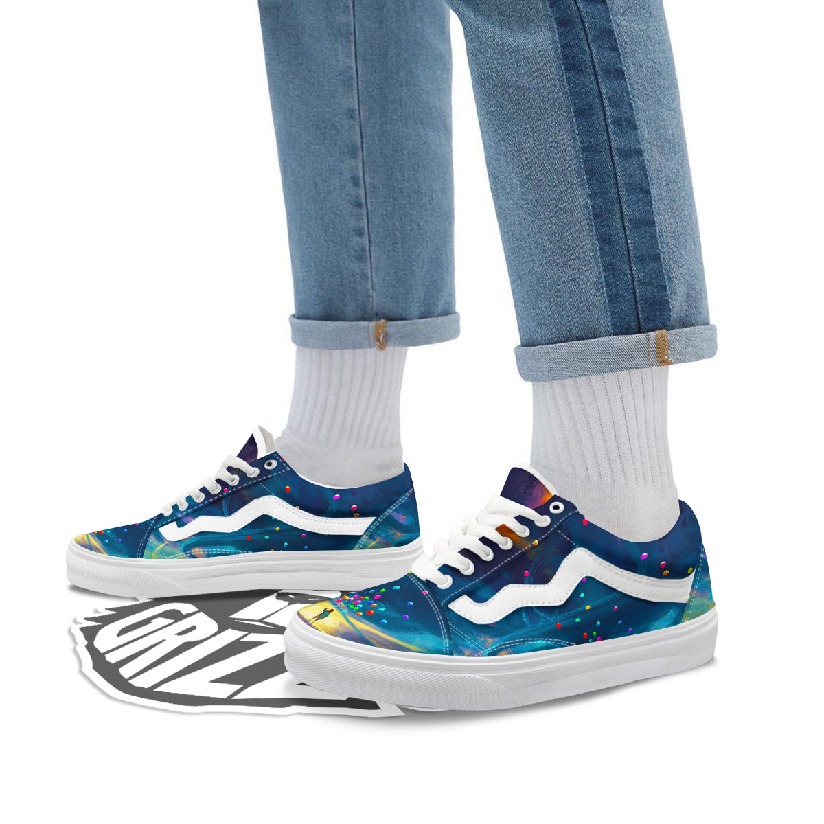 Watercolor Balloons And Storm Print Skate Shoes-grizzshop