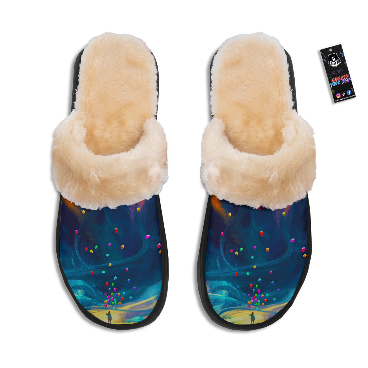 Watercolor Balloons And Storm Print Slippers-grizzshop