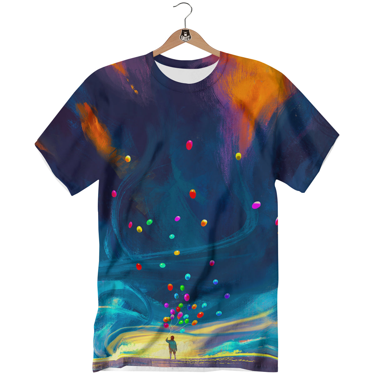 Watercolor Balloons And Storm Print T-Shirt-grizzshop