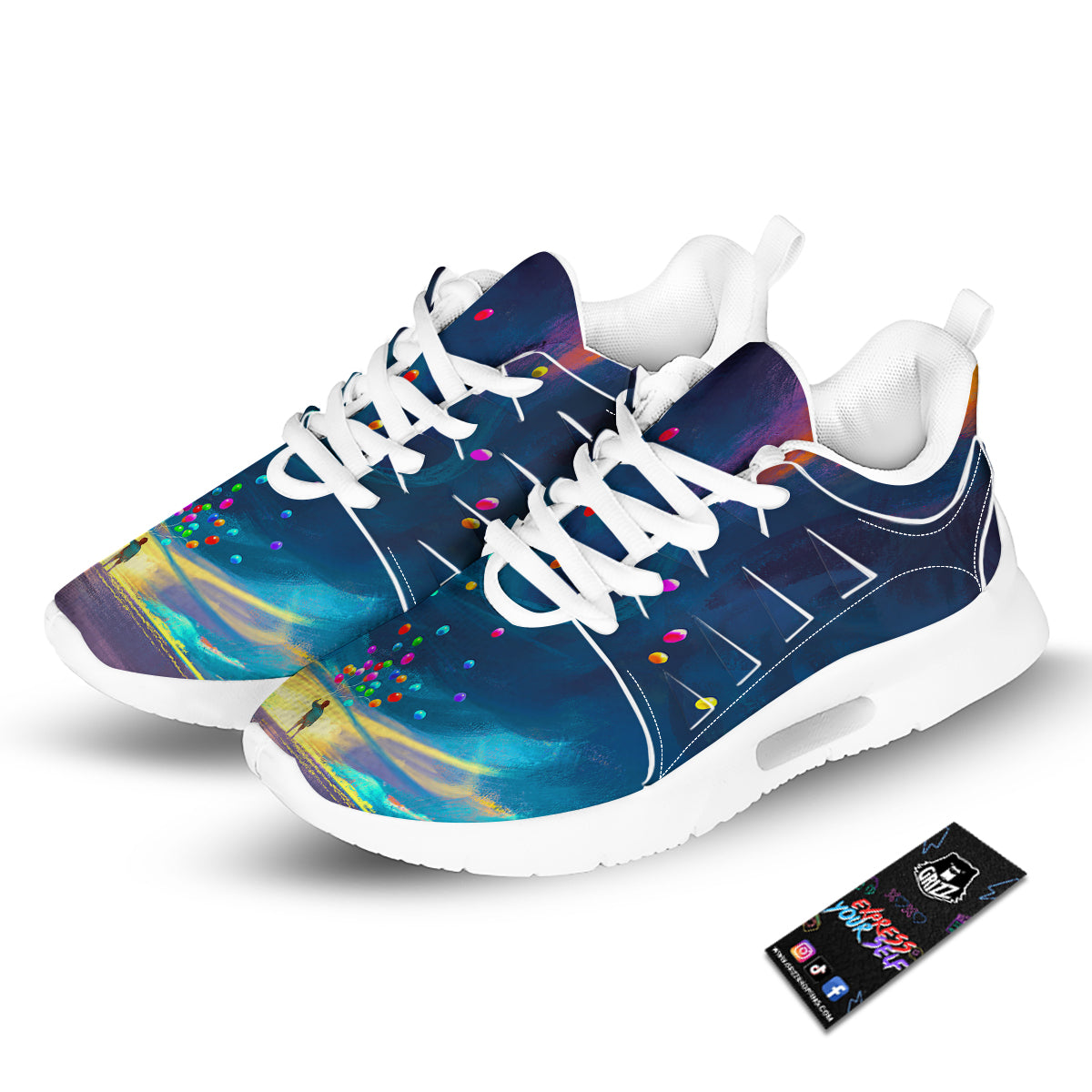 Watercolor Balloons And Storm Print Tennis Shoes-grizzshop