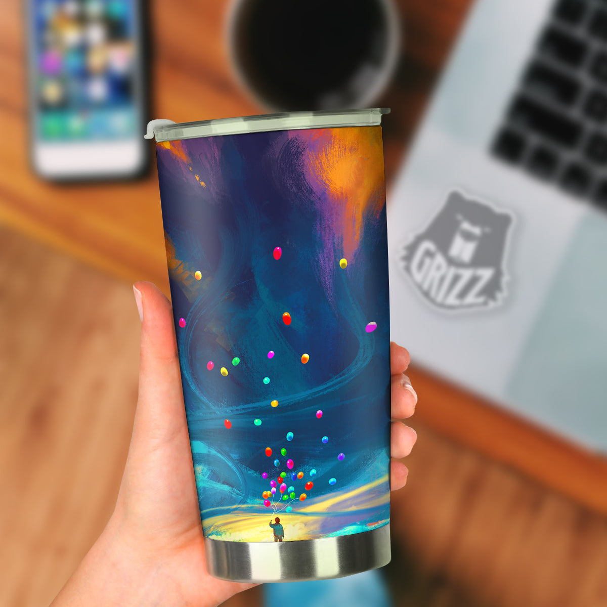 Watercolor Balloons And Storm Print Tumbler-grizzshop