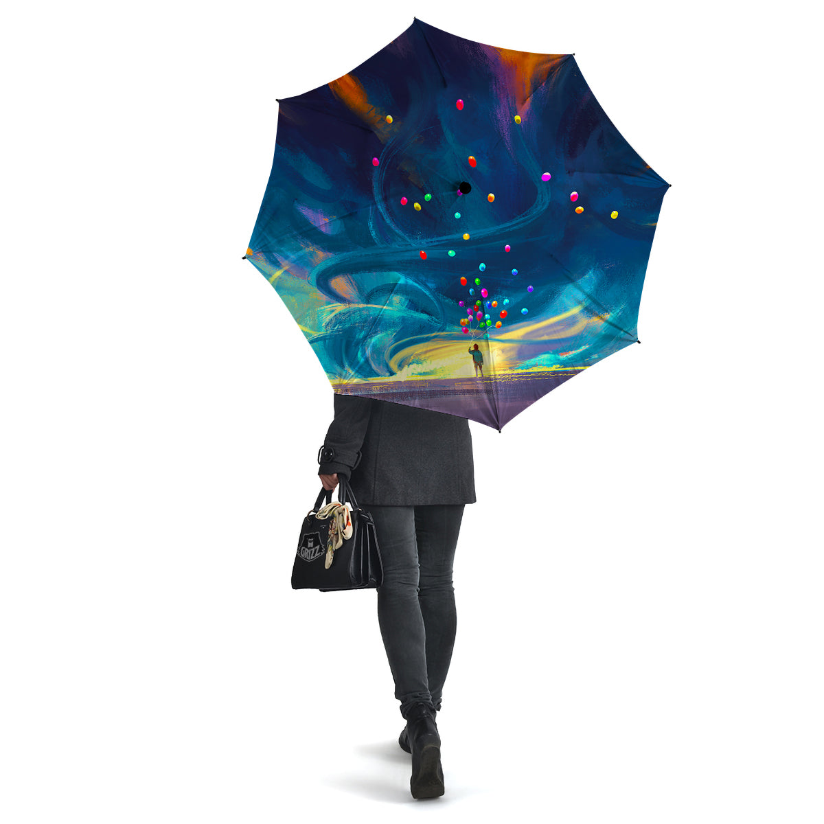 Watercolor Balloons And Storm Print Umbrella-grizzshop