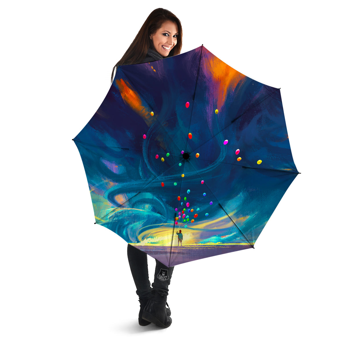 Watercolor Balloons And Storm Print Umbrella-grizzshop