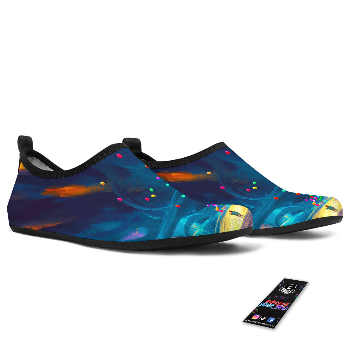 Watercolor Balloons And Storm Print Water Shoes-grizzshop