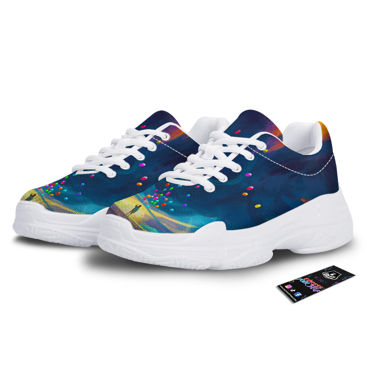 Watercolor Balloons And Storm Print White Chunky Shoes-grizzshop