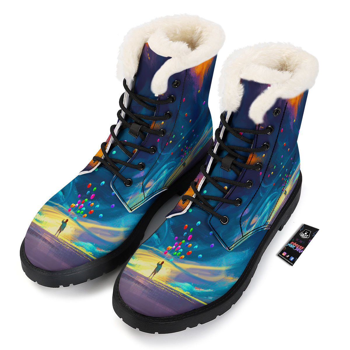 Watercolor Balloons And Storm Print Winter Boots-grizzshop
