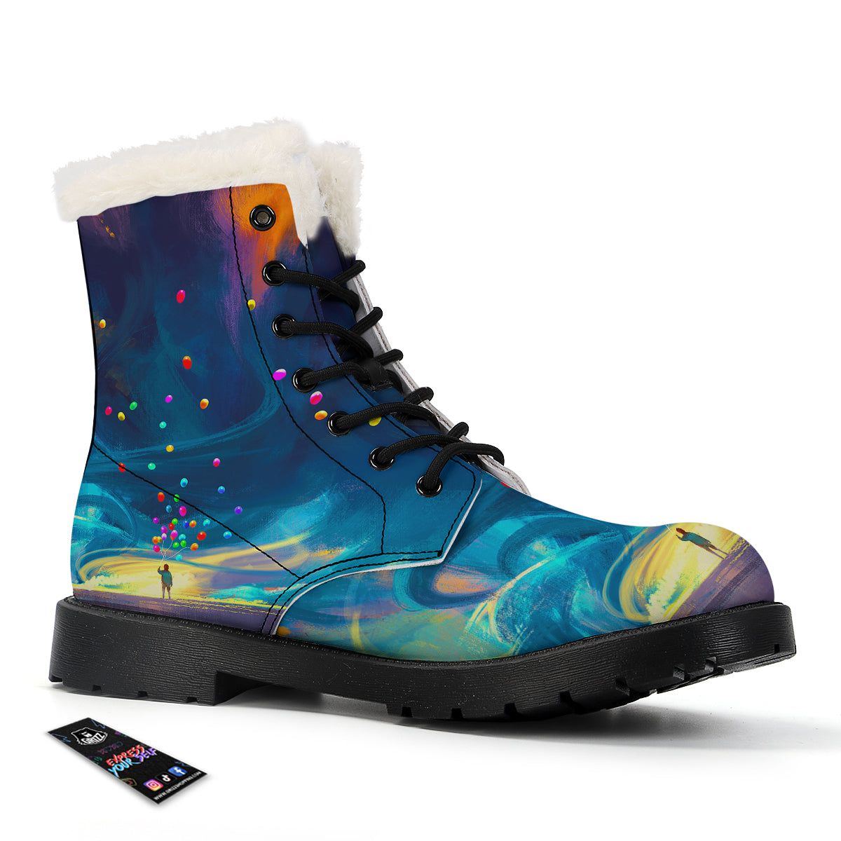 Watercolor Balloons And Storm Print Winter Boots-grizzshop
