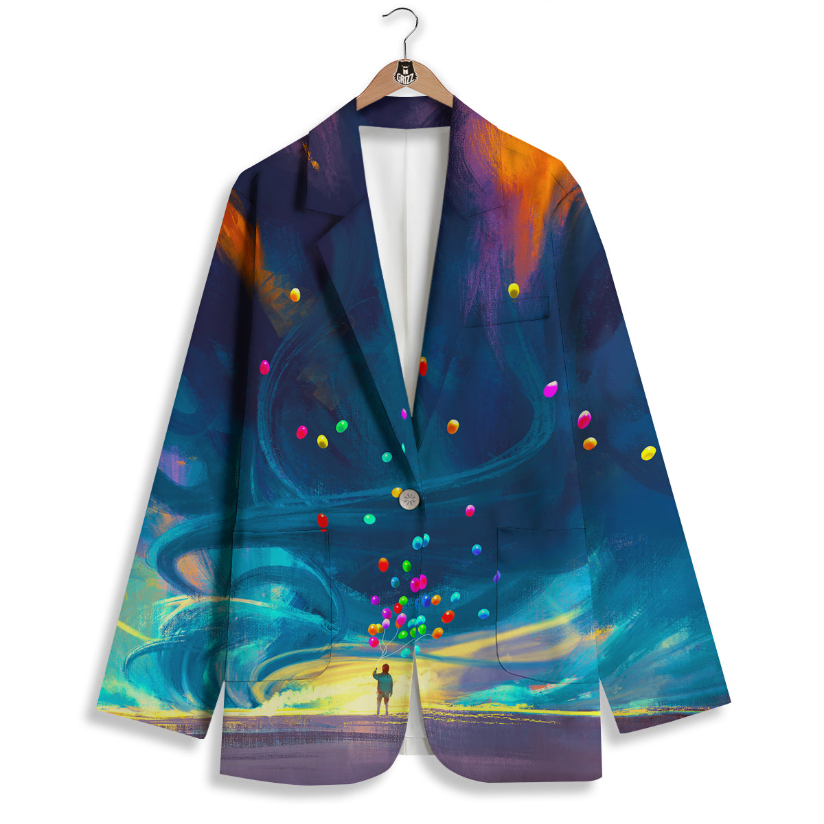 Watercolor Balloons And Storm Print Women's Blazer-grizzshop
