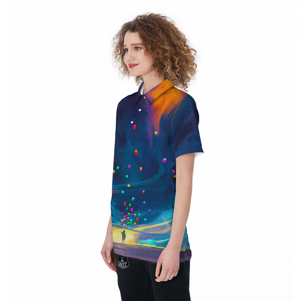 Watercolor Balloons And Storm Print Women's Golf Shirts-grizzshop
