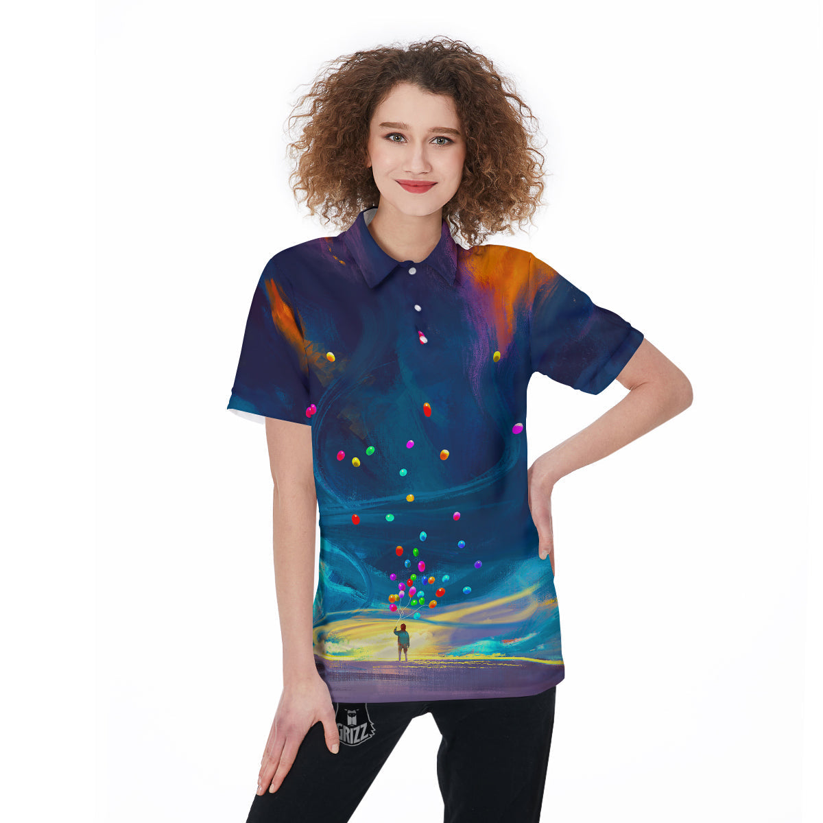Watercolor Balloons And Storm Print Women's Golf Shirts-grizzshop