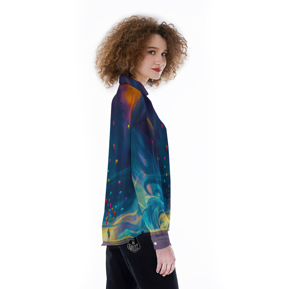 Watercolor Balloons And Storm Print Women's Long Sleeve Shirts-grizzshop