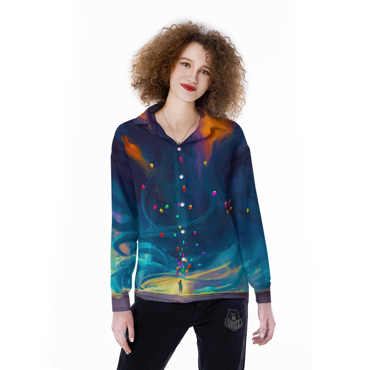 Watercolor Balloons And Storm Print Women's Long Sleeve Shirts-grizzshop