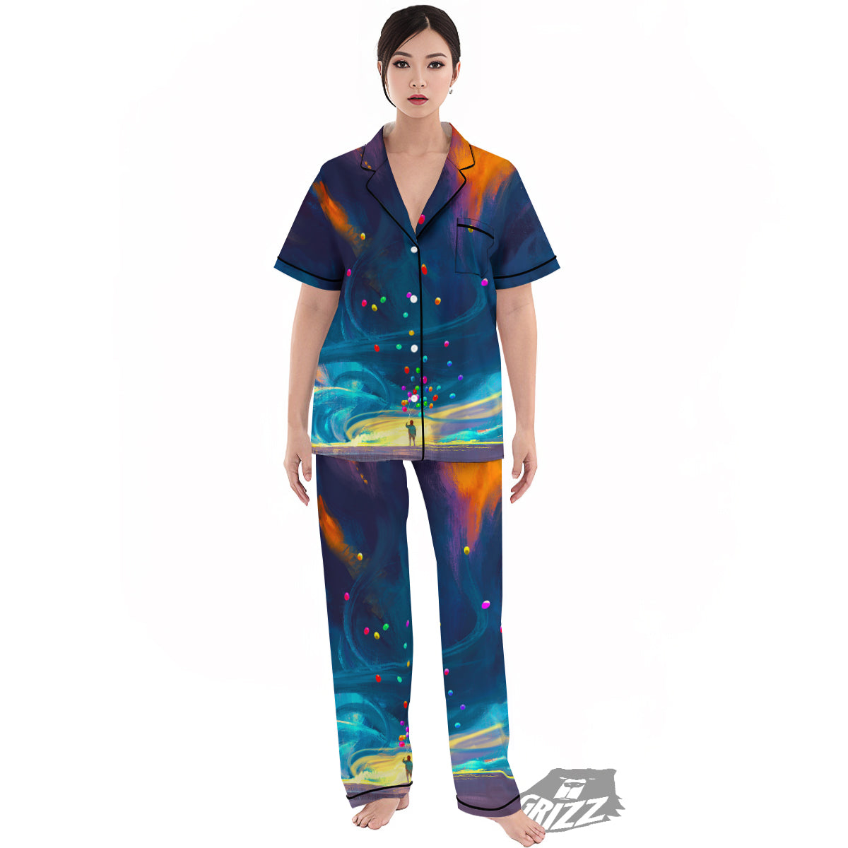 Watercolor Balloons And Storm Print Women's Pajamas Set-grizzshop