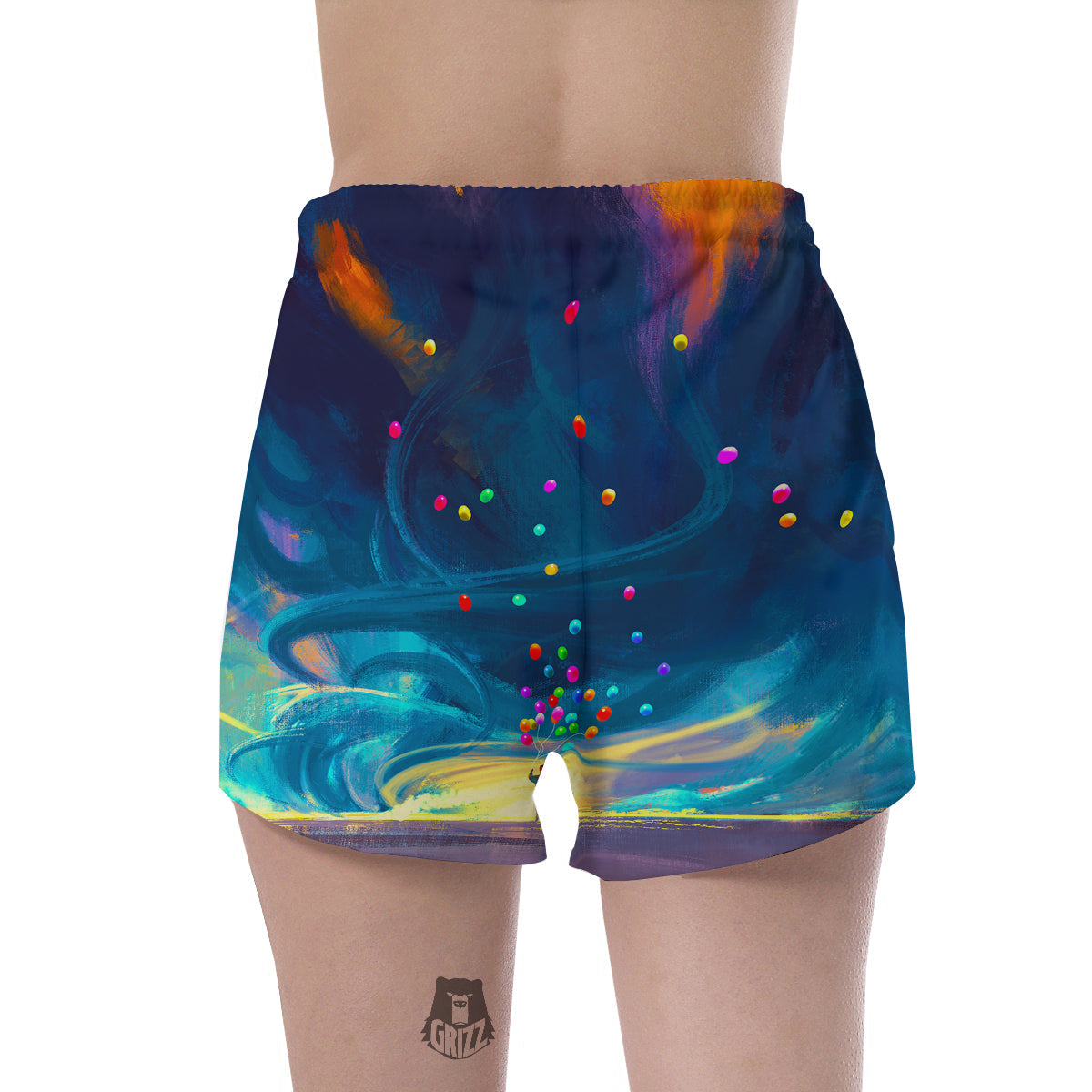 Watercolor Balloons And Storm Print Women's Shorts-grizzshop