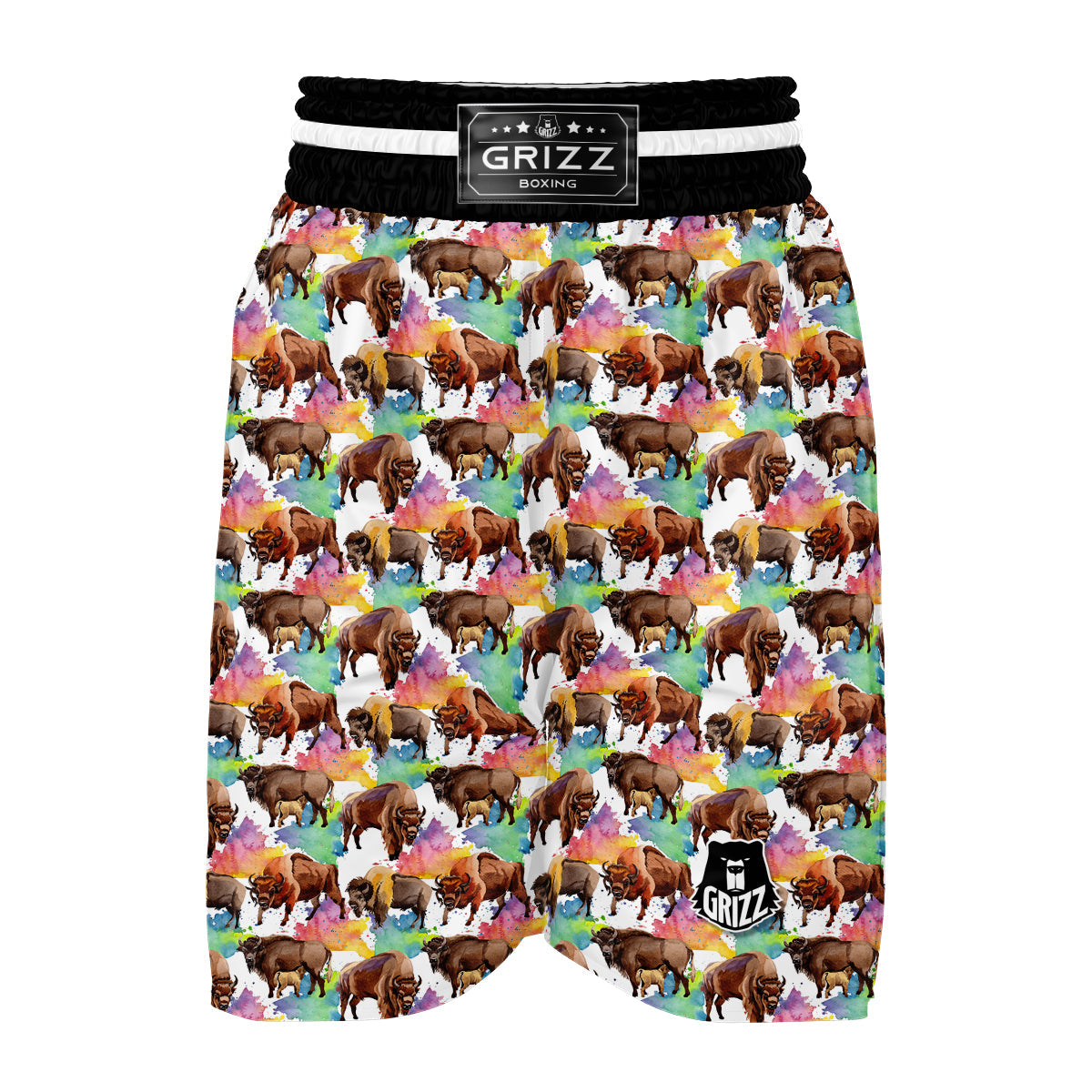 Watercolor Bison Print Pattern Boxing Shorts-grizzshop