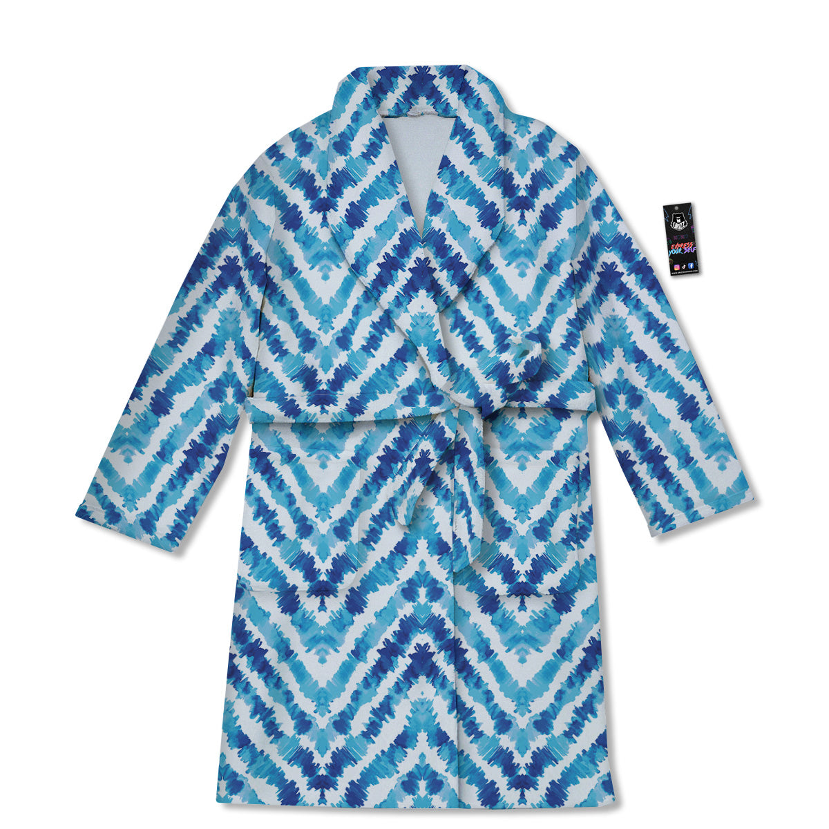 Watercolor Blue Zigzag Print Pattern Bathrobe-grizzshop