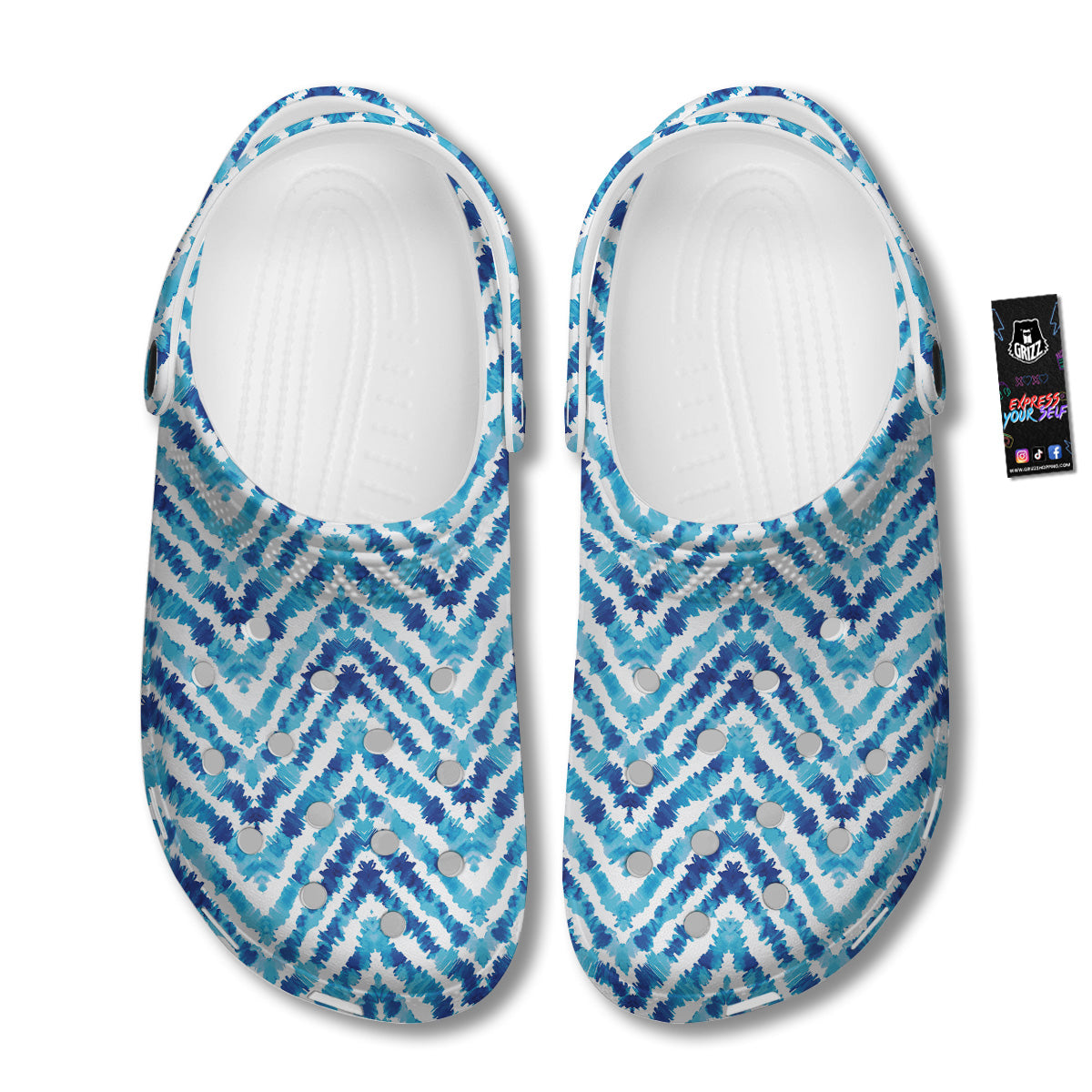 Watercolor Blue Zigzag Print Pattern Clog-grizzshop