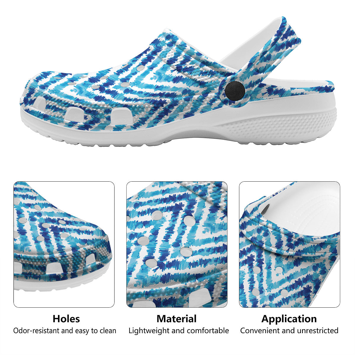 Watercolor Blue Zigzag Print Pattern Clog-grizzshop