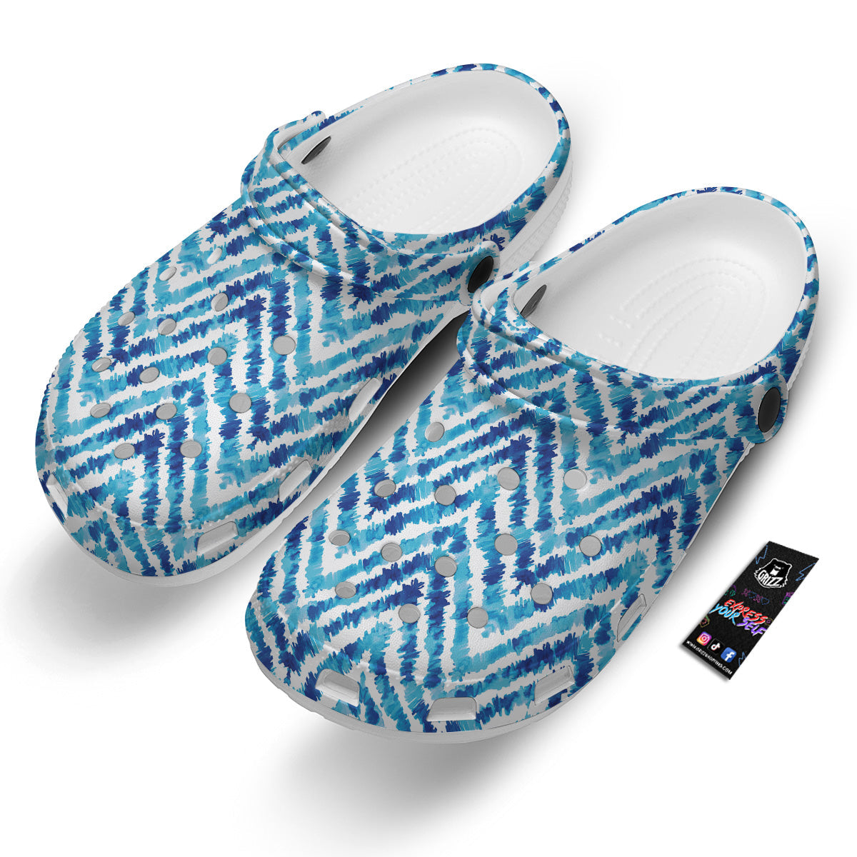 Watercolor Blue Zigzag Print Pattern Clog-grizzshop