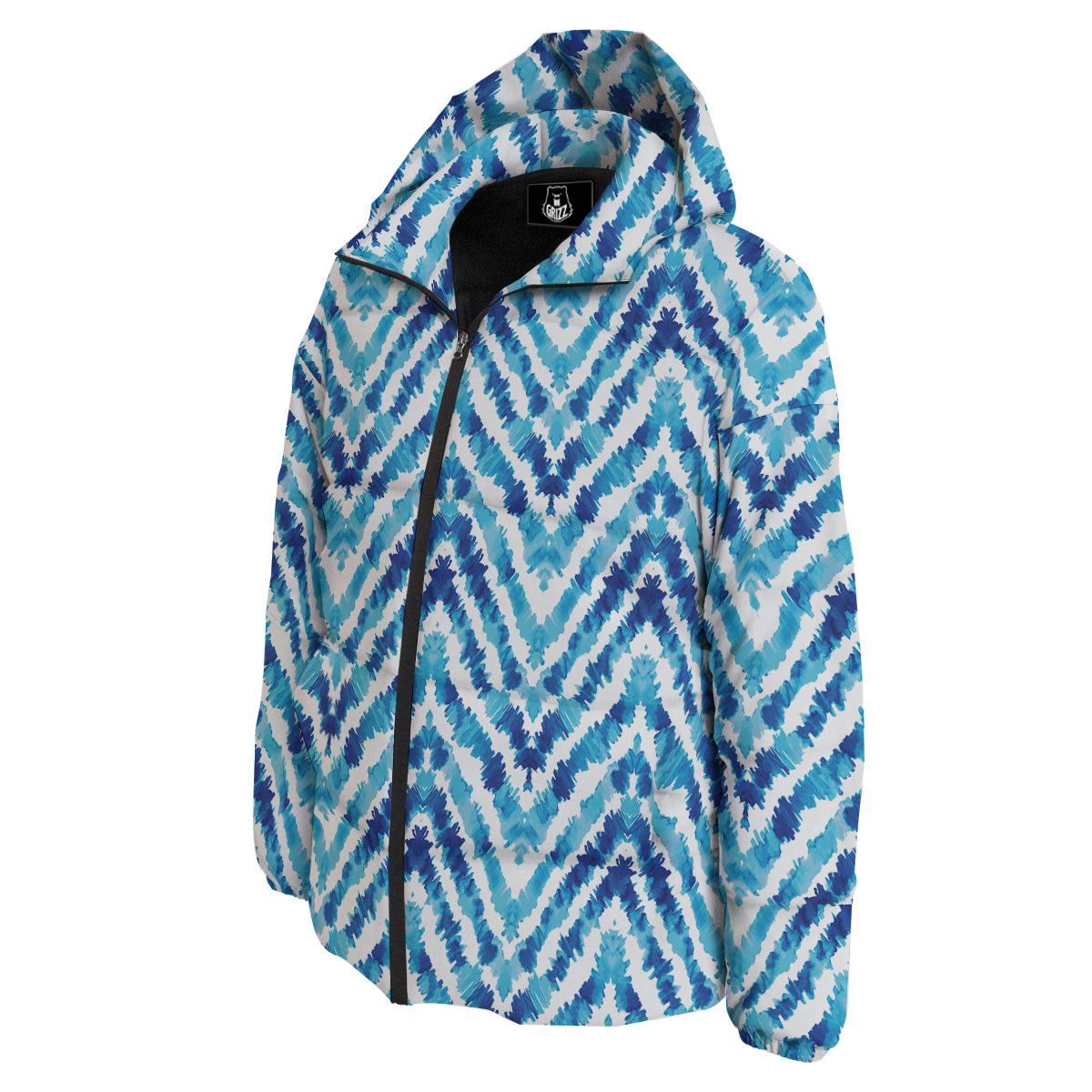 Watercolor Blue Zigzag Print Pattern Down Jacket-grizzshop