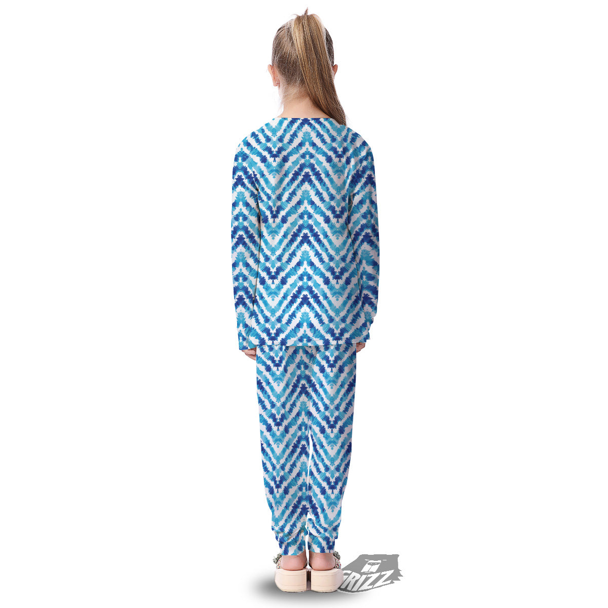 Watercolor Blue Zigzag Print Pattern Kid's Pajamas-grizzshop