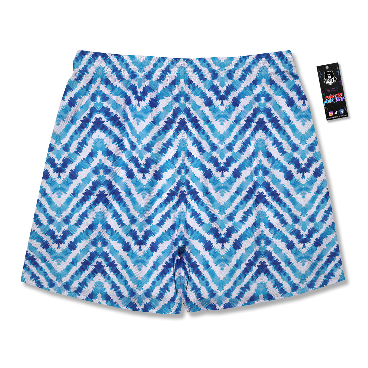 Watercolor Blue Zigzag Print Pattern Men's Running Shorts-grizzshop