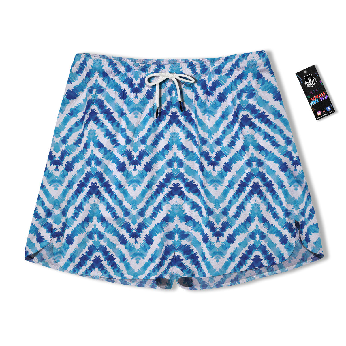 Watercolor Blue Zigzag Print Pattern Men's Running Shorts-grizzshop
