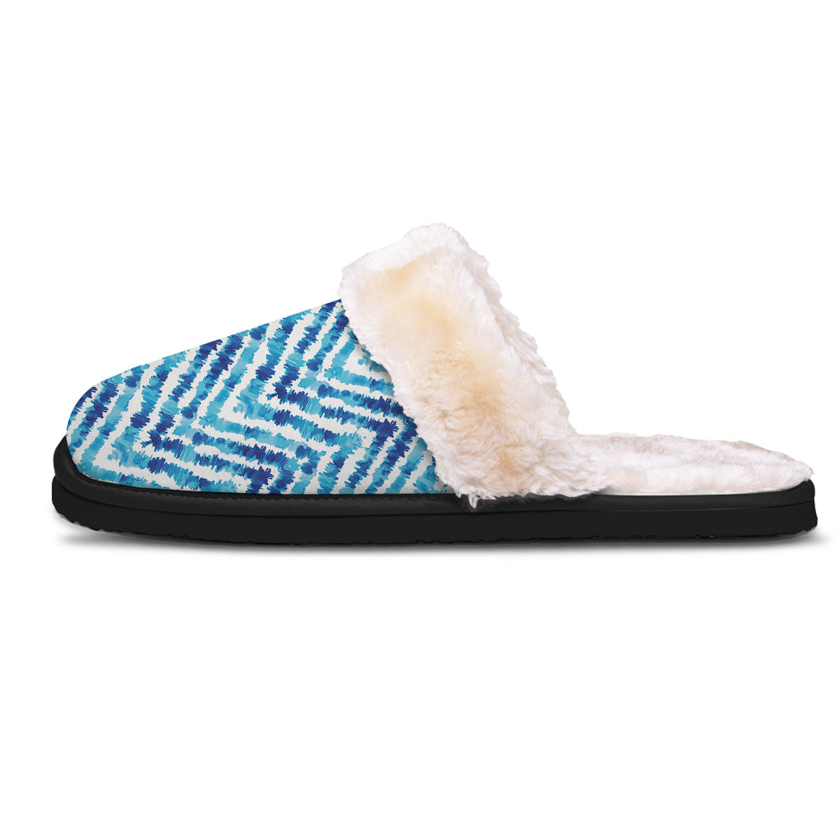 Watercolor Blue Zigzag Print Pattern Slippers-grizzshop