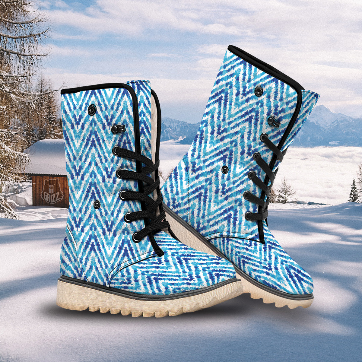 Watercolor Blue Zigzag Print Pattern Snow Boots-grizzshop