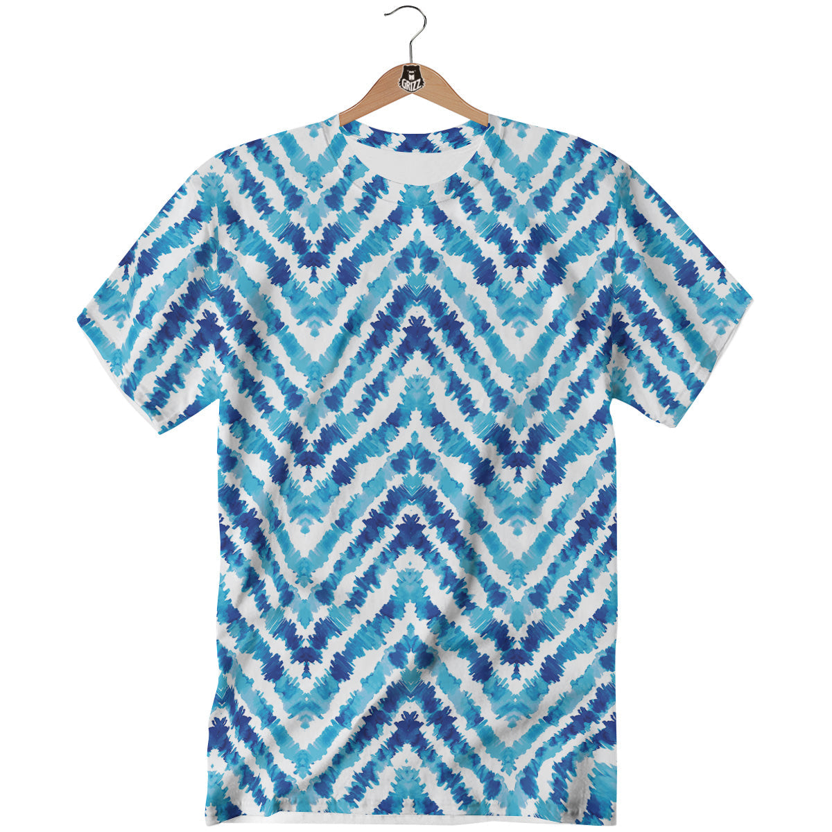 Watercolor Blue Zigzag Print Pattern T-Shirt-grizzshop