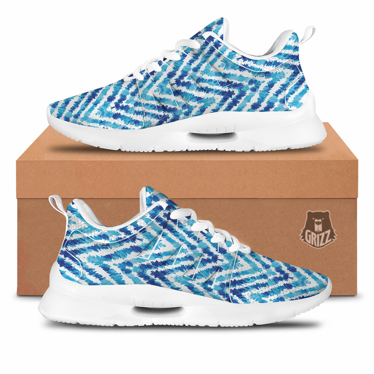 Watercolor Blue Zigzag Print Pattern Tennis Shoes-grizzshop