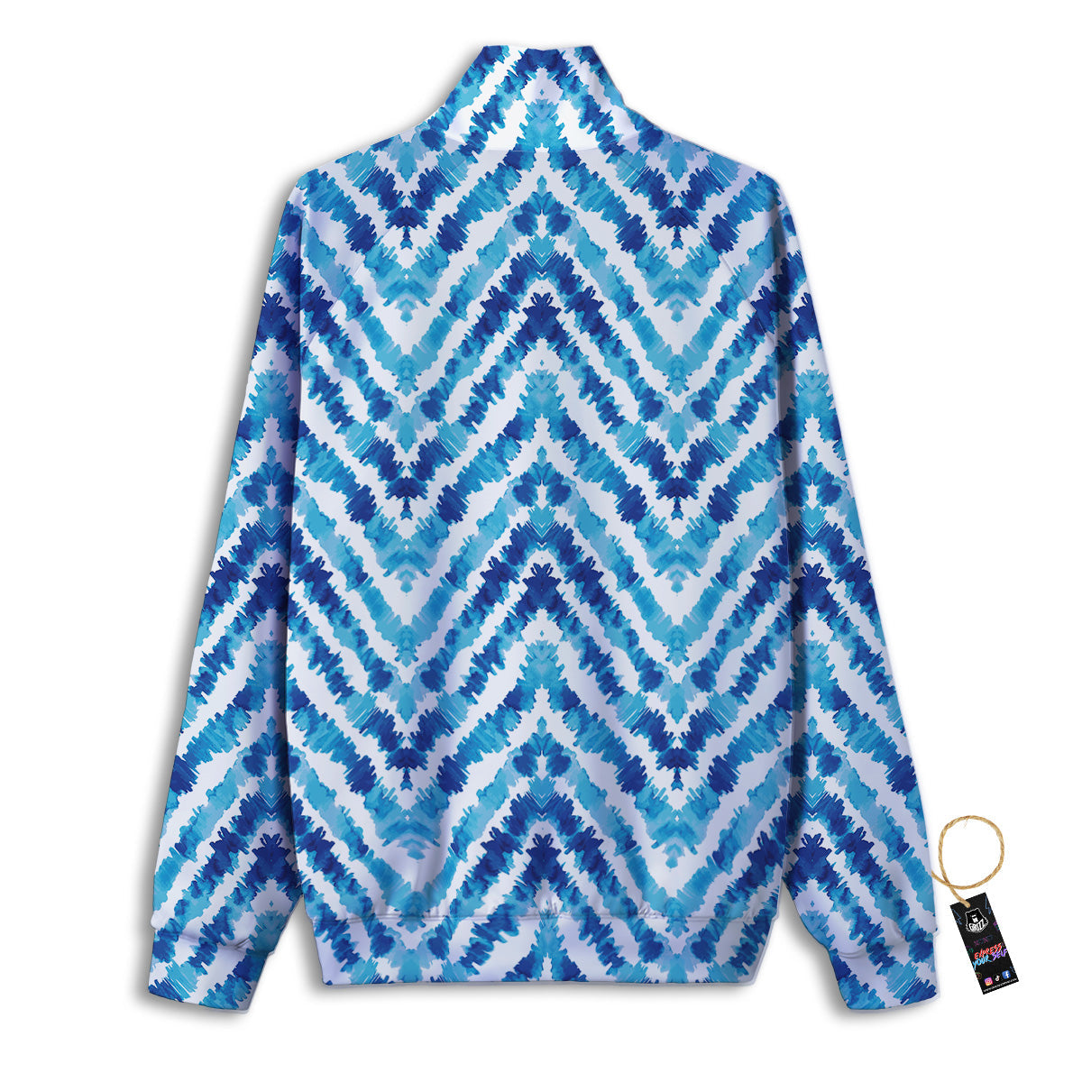 Watercolor Blue Zigzag Print Pattern Track Jacket-grizzshop