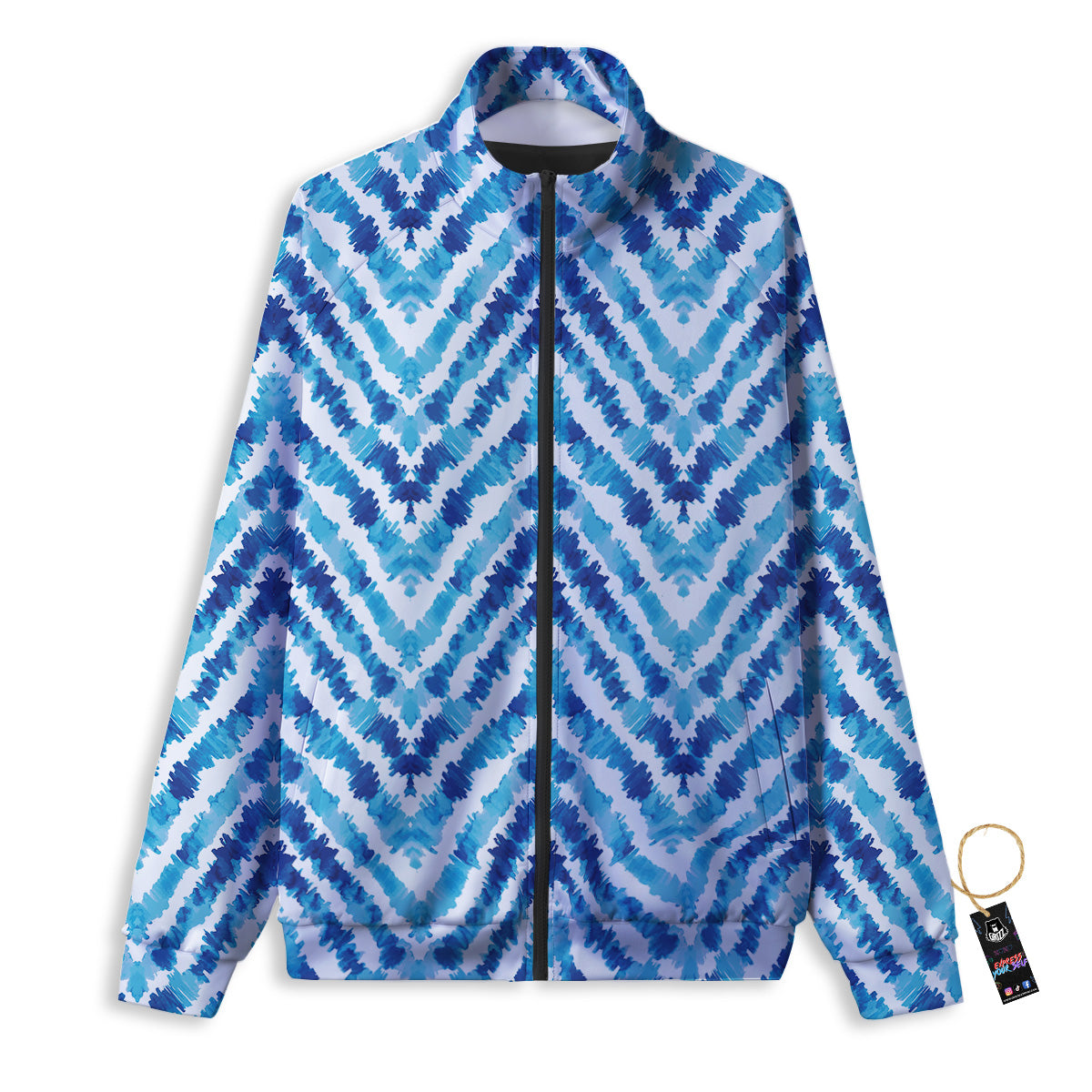 Watercolor Blue Zigzag Print Pattern Track Jacket-grizzshop