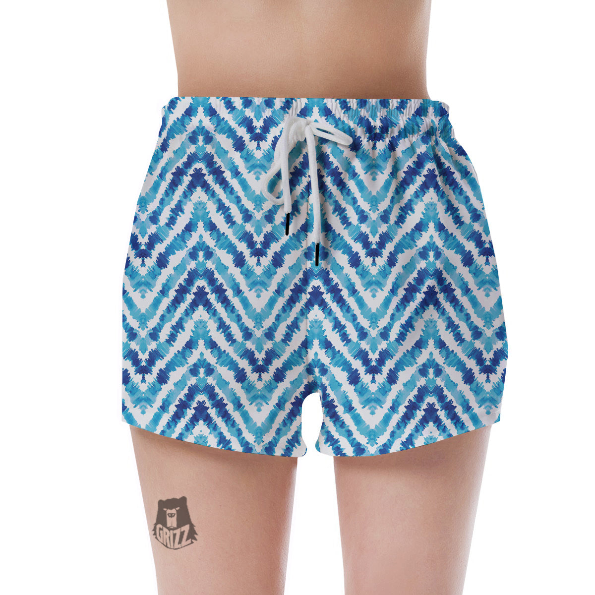 Watercolor Blue Zigzag Print Pattern Women's Shorts-grizzshop