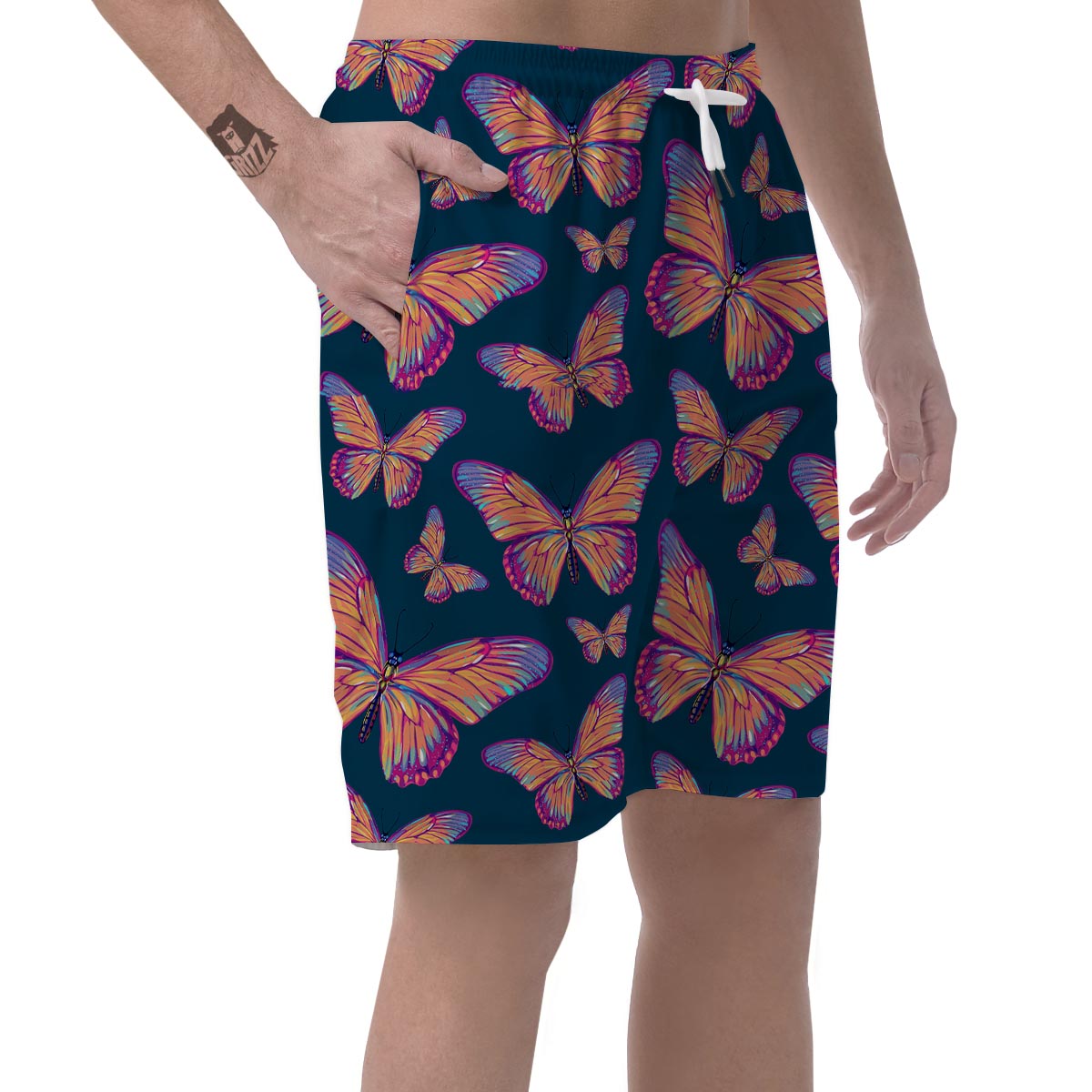 Watercolor Butterfly Print Men's Shorts-grizzshop
