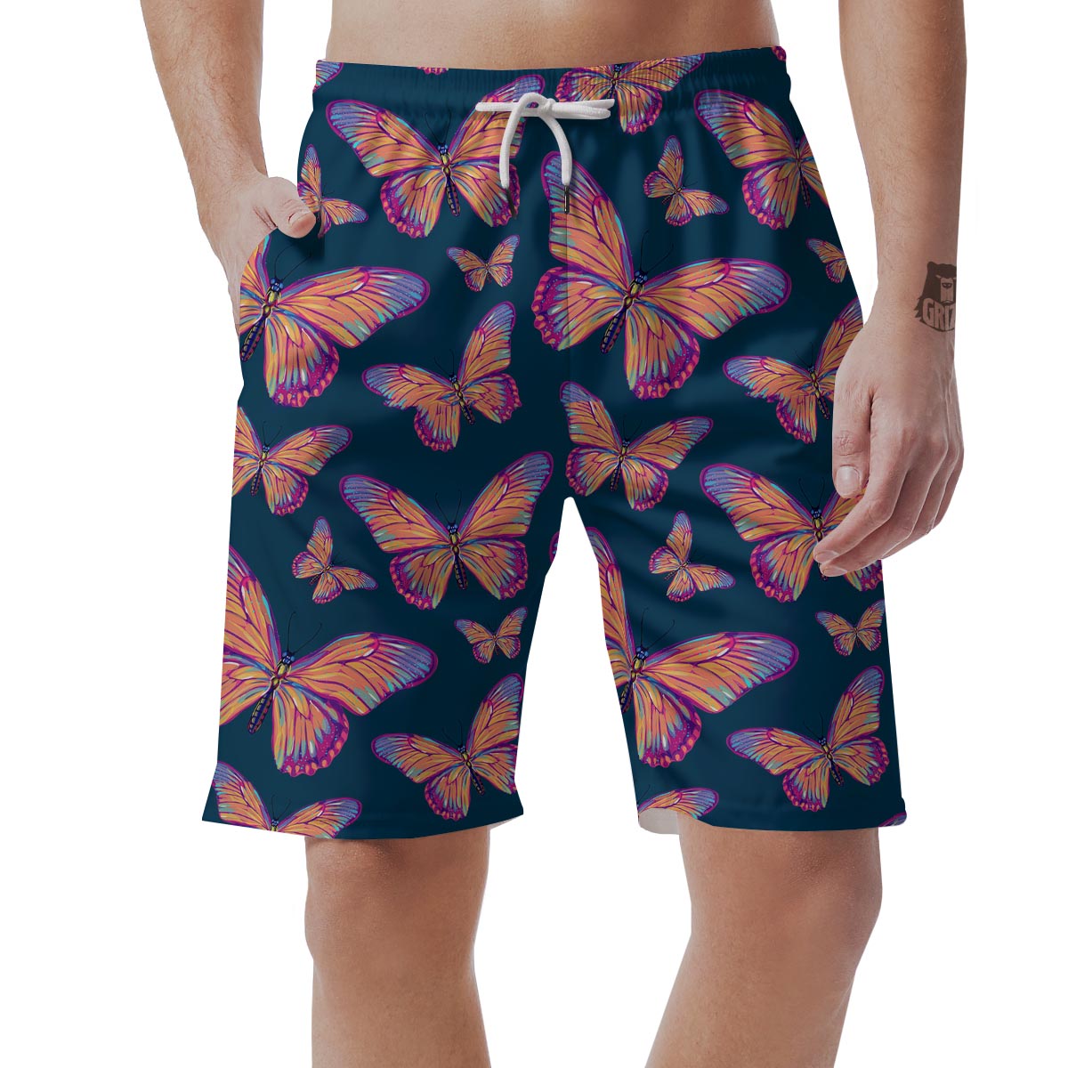 Watercolor Butterfly Print Men's Shorts-grizzshop