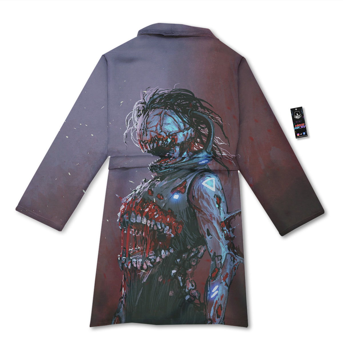 Watercolor Creepy Monsters Open Mouth Print Bathrobe-grizzshop