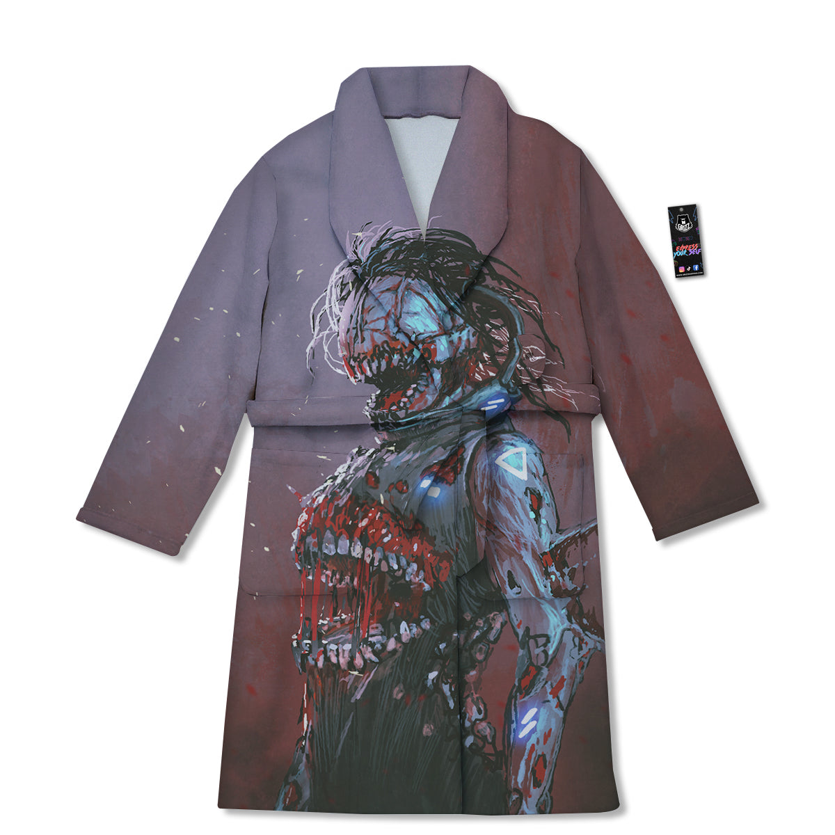 Watercolor Creepy Monsters Open Mouth Print Bathrobe-grizzshop