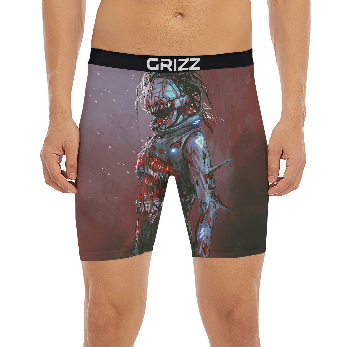 Watercolor Creepy Monsters Open Mouth Print Boxer Briefs-grizzshop