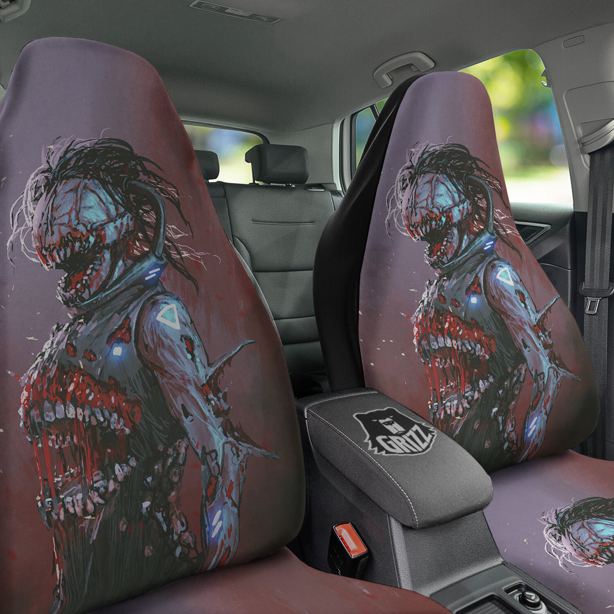 Watercolor Creepy Monsters Open Mouth Print Car Seat Covers-grizzshop