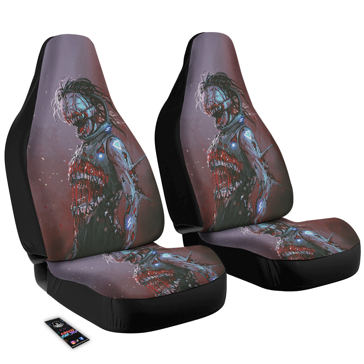 Watercolor Creepy Monsters Open Mouth Print Car Seat Covers-grizzshop