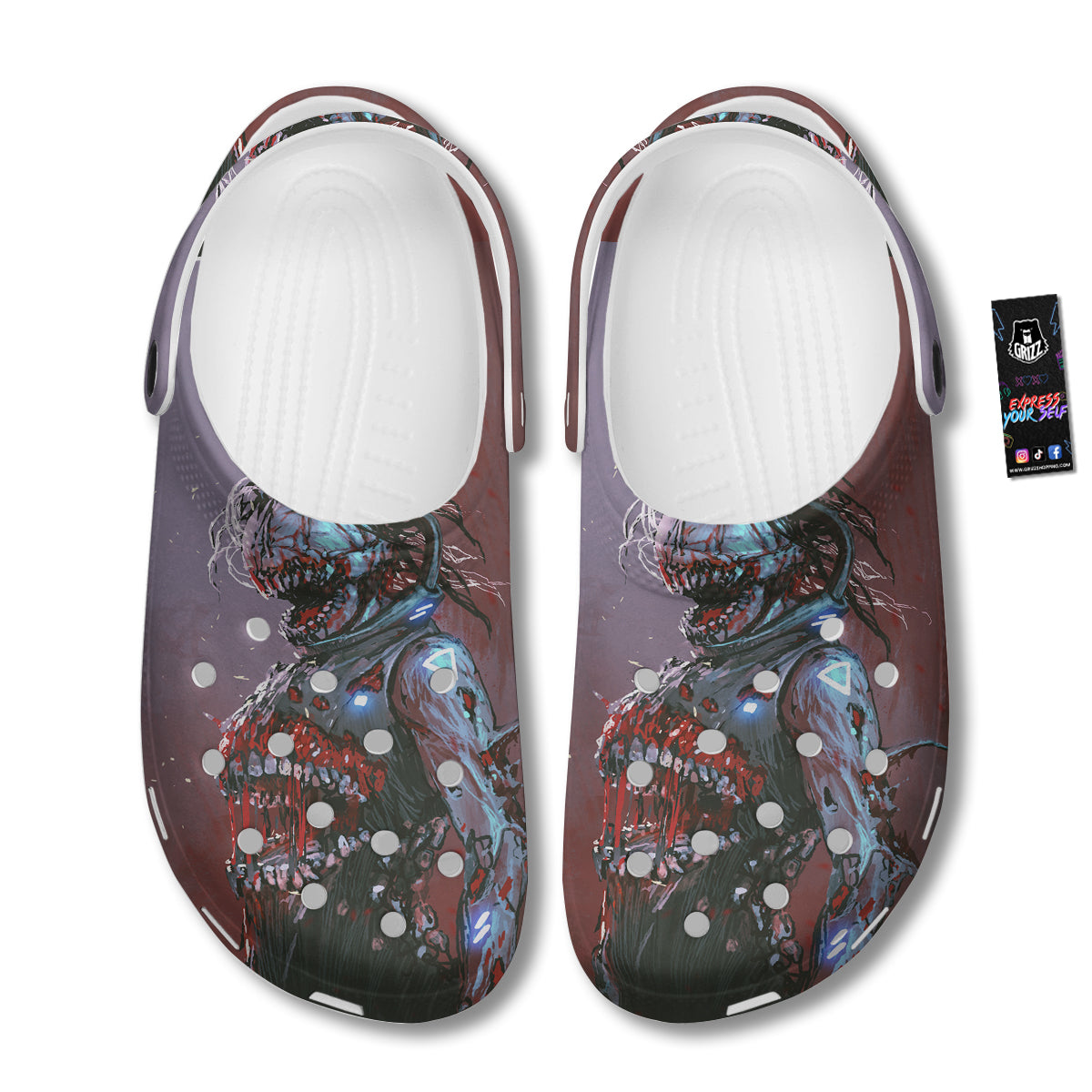 Watercolor Creepy Monsters Open Mouth Print Clog-grizzshop