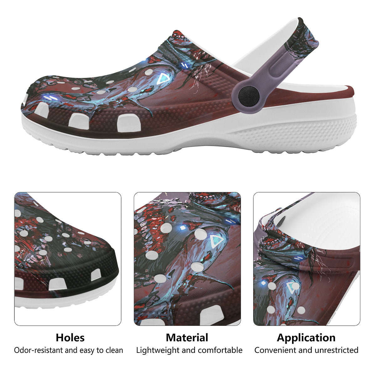 Watercolor Creepy Monsters Open Mouth Print Clog-grizzshop