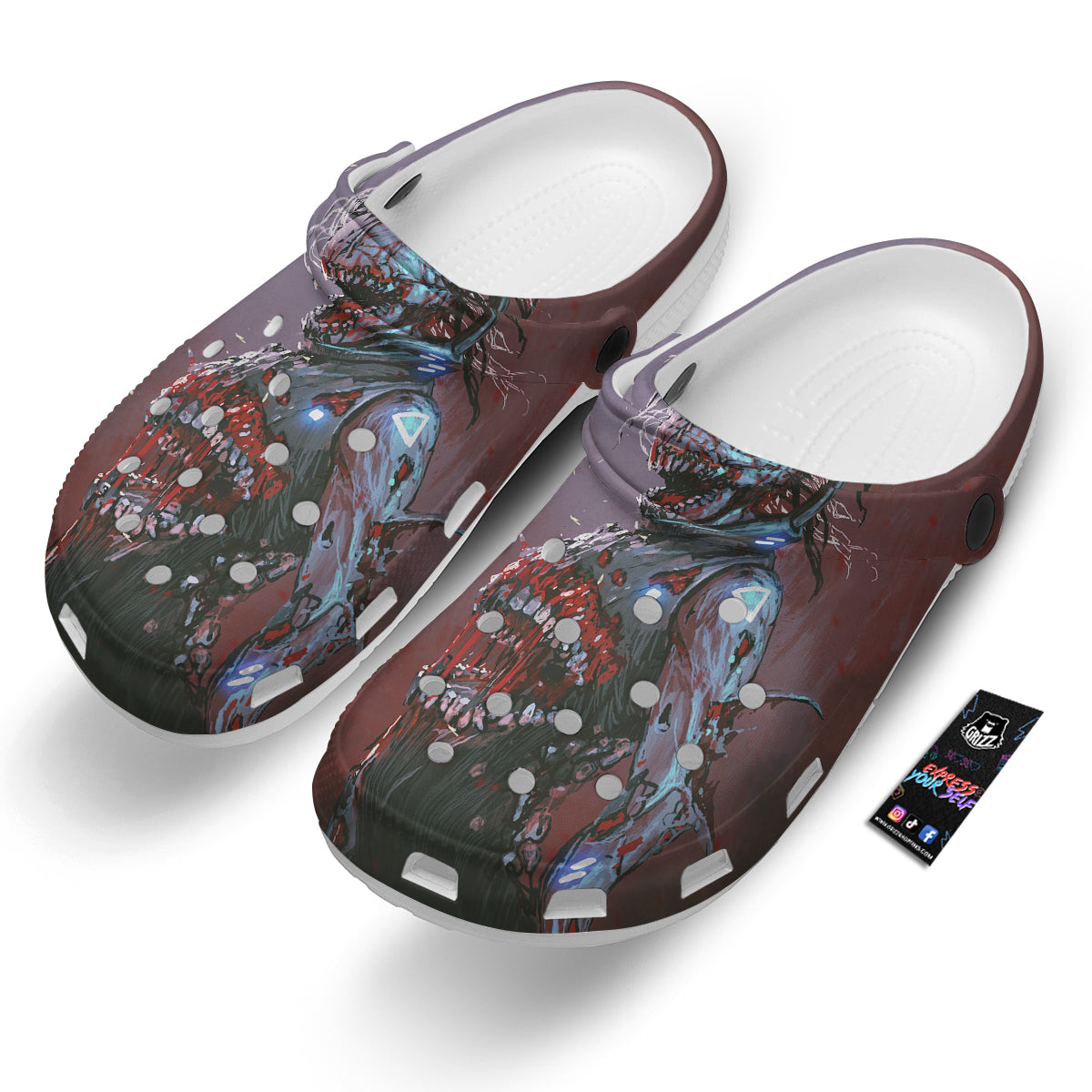Watercolor Creepy Monsters Open Mouth Print Clog-grizzshop