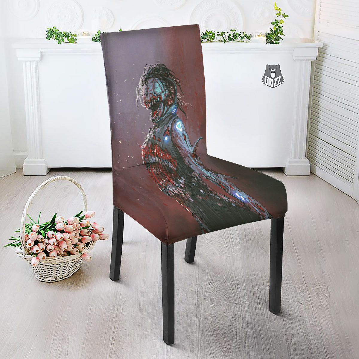 Watercolor Creepy Monsters Open Mouth Print Dining Chair Slipcover-grizzshop